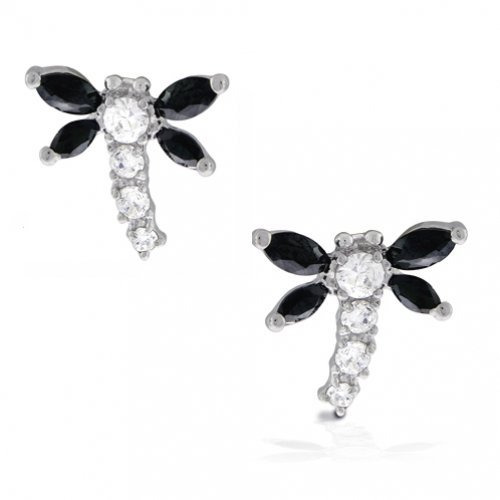 Bling Jewelry Sterling Silver Blue Sapphire Color CZ Dragonfly Stud Earrings