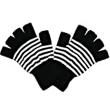 FINGERLESS BLACK & WHITE STRIPED STRETCHY KNIT GLOVES
