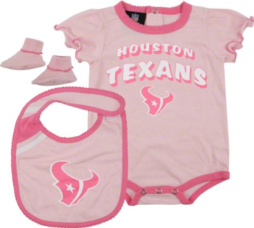 Houston Texans Infant Pink Creeper, Bib, and Bootie Set