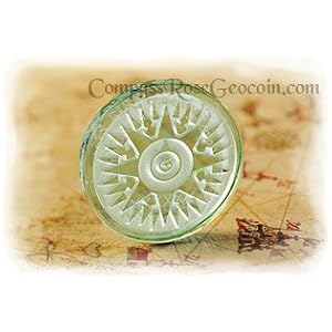 Click to read our review of Geocaching Coins: Crystal Compass Rose Geocoin - Amazon Forest Green