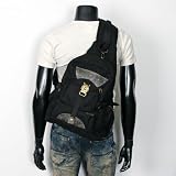 MENS RARE VINTAGE LOOK UNBALANCED MILITARY BACKPACK SLING BAG EB005 BLACK