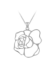 Sterling Silver Open Rose Pendant Necklace , 18"