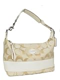 Authentic Coach Signature Stripe Hobo Handbag 17434 Light Khaki White
