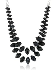 2 Row Color Block Rondelles All Jet Necklace, 18"