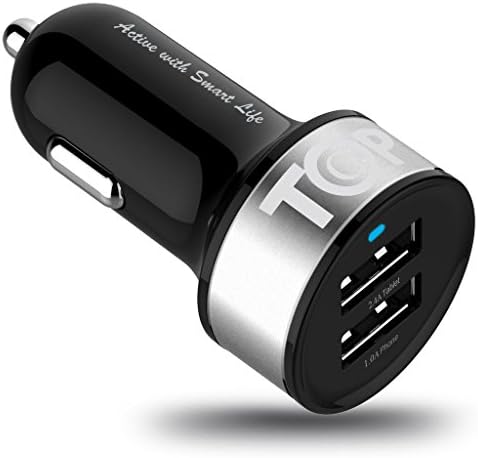 Smart Port Car Charger, TopG Dual-Port Rapid USB Portable Fast Car Charger Cigarette Charger for Apple iPhone 6 Plus 6S 6 5S 5 5C 4S 4, iPad, iPad Air, iPad mini, iPod, Android Devices Samsung Galaxy S5/S4/S3, Tab 3, Note 3/2, Google Nexus 7 (Black+Silver)