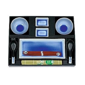 Buy 11 Piece Japanese Dinnerware Set w  Sushi Mat Blueberry