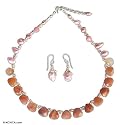 Agate and pearl jewelry set, 'Sun Tribute' 0.6" W 17.9" L