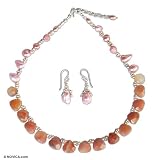 Agate and pearl jewelry set, 'Sun Tribute' 0.6 W 17.9 L