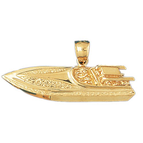 14K Yellow Gold Motor Boat Pendant