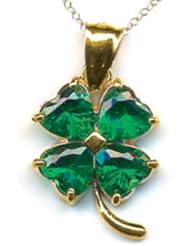 14kt Yellow Gold 4 Leaf Clover Pendant with Simulated Emerald - Chain Included