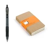 Moleskine Small Pocket kraft Soft Cover Ruled Cahier Journal - (3-Pack) + Pilot G-2 Retractable Black Gel Ink Rolling Ball Pen