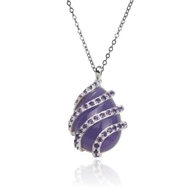 Sterling Silver Purple Jade and African Amethyst Teardrop Pendant, 18 by Amazon.com Collection