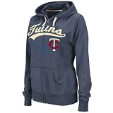 MLB Minnesota Twins Long Sleeve Full Zip French Terry Hoodie (Vintage Navy/Scoured Natural, Large)