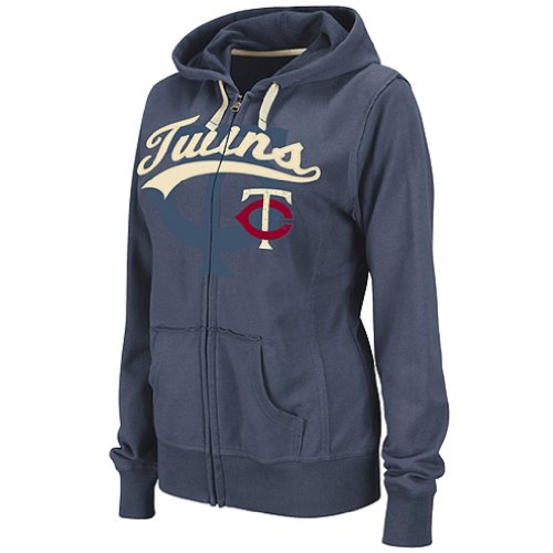 MLB Minnesota Twins Long Sleeve Full Zip French Terry Hoodie (Vintage Navy/Scoured Natural, Large)