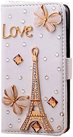 iPhone 6 case,Tobestronger Handmade 3D Bling PU Leather Wallet for Apple iphone 6 plus(5.5 inch) Rhinestone Design Diamond phone Case Cover(golden Love Eiffel Tower 5.5")