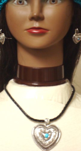 Sterling Silver Choker Necklace with Blue Jade on Large Heart Pendant