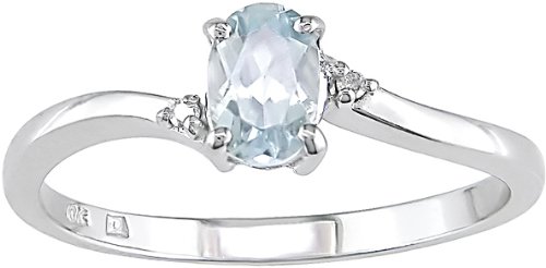 10K White Gold .01 ctw Diamond and Aquamarine Ring