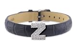 41hD6UVl2CL. SL160  Diamond Clip On Initial letter Z with Black Leather Bracelet