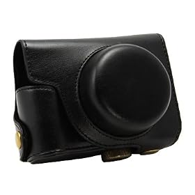 Protective Camera Case Bag Cover Protector for Panasonic Lumix DMC-GF5 GF 5 Camera / 14mm Lens / Detachable With Shoulder Strap & Tripod Mount Hole / Soft Layer Black