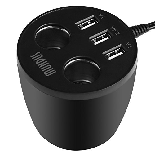 Qisan Car Charger for Cup Holder 3 USB Port with 2 Expansion Output for Smart Devices Come with a FREE Qisan Screen Cleaning Cloth