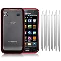 SAMSUNG i9000 GALAXY S FROSTED CRYSTAL BACK COVER WITH GEL EDGE - RED, WITH 6-IN-1 SCREEN PROTECTOR PACK PART OF THE QUBITS ACCESSORIES RANGE