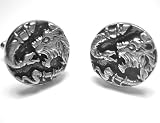 Silver Lion Eating Snake Cufflinks w/ Gift Box