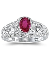 0.44 Cts Diamond & 0.86 Cts Ruby Ring in 14K White Gold