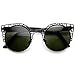 zeroUV High Fashion Metal Cut Out Hollow Out Frame Round Cat Eye Sunglasses (Black)