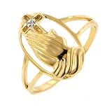 10k Yellow Gold Praying Hands Ring w/ Diamond Accent