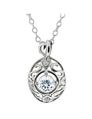 0.46 Ct Round Sky Blue Aquamarine and White Diamond Sterling Silver Pendant