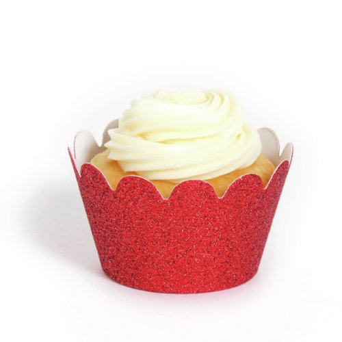 Dress My Cupcake Mini Red Reusable Glitter Cupcake Wrappers, Set of 18 - Christmas Cupcakes, Toppers and Picks, Shimmery Liners, 