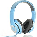 AUSDOM Lightweght wire Over-Ear HD stereo headset Soft leather ear cups with In-line Mic - Blue
