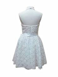 Sexy A-line Cocktail Short Lace Ruched Gathered Halter Satin Bridesmaid Dress/Prom Dress  With a Sash 