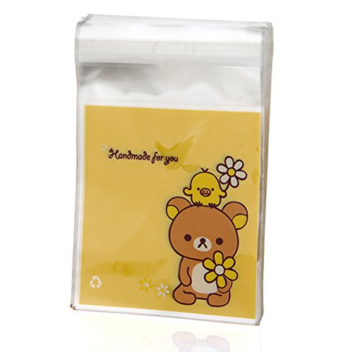 100 Pcs Self Seal Adhesive Opp Bag Bear Yellow for Candies Cookies Wedding Party