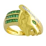 0.4 Cttw Emerald & 0.1 Ct Diamond 14 Kt Yellow Gold Bypass Loepard Ring Size 7.5