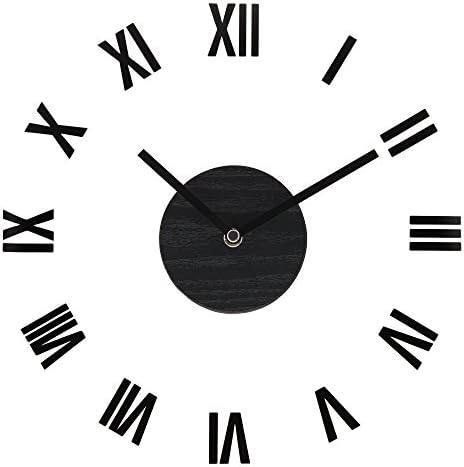 Silent Non-Ticking Wooden + Decal Wall Clock Unminuto - Rome Basic Clock Roman Numerals (Black)