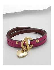 Deep Pink Heart Leather Bracelet In White Base