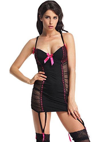 Amoretu Womens Polka Dot Underwire Bodycon Chemise Dress