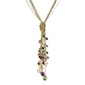 Beaded Multi Strand Tassel Necklace - Goldtone