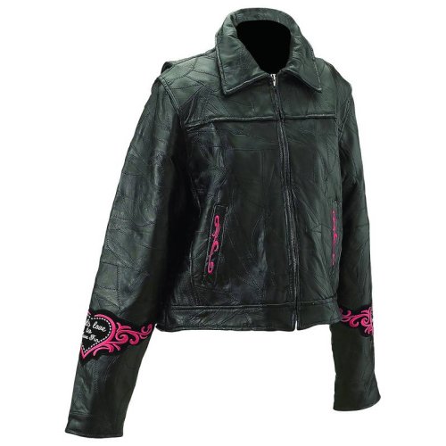 Diamond PlateTM Genuine Leather Rock Design Ladies Jacket - Small