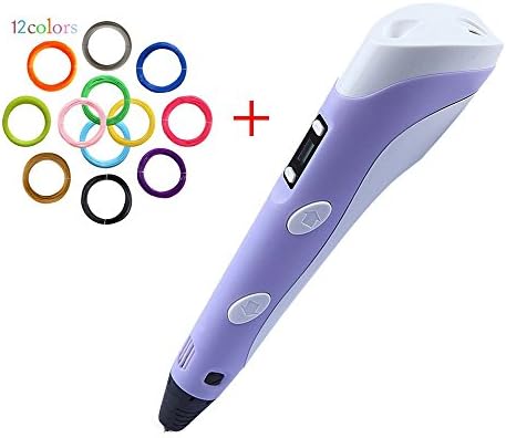 Ipeson Scribbler 3d Printing Pen Stereoscopic Drawing Pen for 3d Drawing Doodling Pen with LCD Screen+pack 12 loops PLA 3d Filament, length 32.8ft/color (Purple+12pcs Pla)