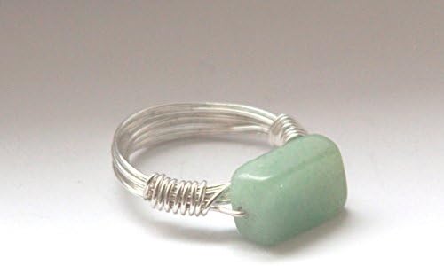Sterling Silver Jade Green Stone Wire Wrapped Size 7.25 Ring. Semiprecious Stone Jewelry. Christmas Birthday 25th Anniversary Valentines Gift for Her.