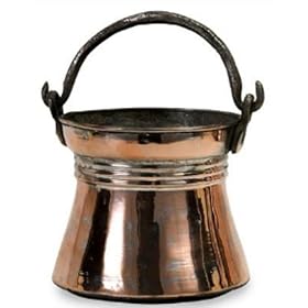 9 Turkish Inspired Banded Antique Copper Planter Bucket with Handles by 