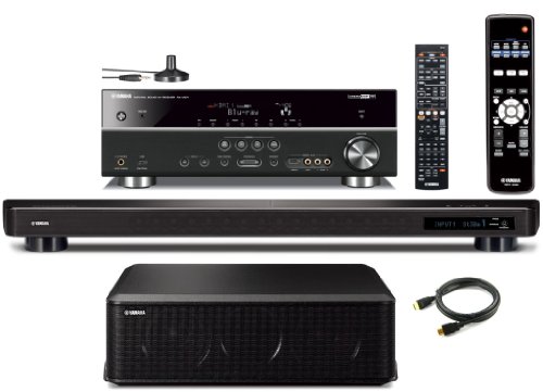 Yamaha CINEMA DSP YSP-2200 IntelliBeam 7.1 HD Digital Audio True Surround Sound Projector Low Profile 16-Speaker Soundbar with a Slim 100 watt Powerful Subwoofer + Yamaha RX-V571 CINEMA DSP 3D 7.1-channel Powerful 735 Watts AV Receiver onSale