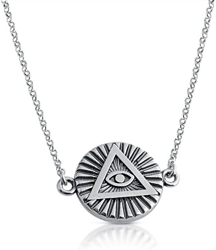 925 Sterling Silver Illuminati All Seeing Eye of Providence Sideways Pendant Necklace Holiday Gift Jewelry Gift