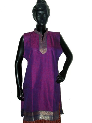 Long Kurtis for Girl-woven Silk Blue-violet Kurta with Sari