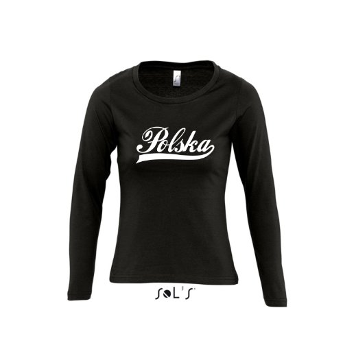 Polen Oldschool Polska LÄNDERSHIRT EM / WM FAN Trikot – Damen Langarm Longsleeve T-Shirt S-XL , Deep black – weiß , S