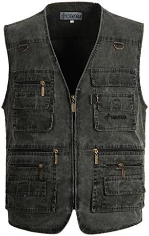 Men's Casual Denim Journalist Photographer Fishing Vest Waistcoat Gray