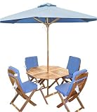 Review Firmans  / Fully Dressed 110cm Ascot Octagonal Table with 4 Ascot Folding Chairs (includes 4 Royal Blue Seat & Back Cushions and a 250cm Silverwood Royal Blue Parasol)