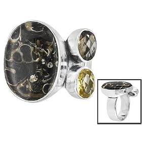 TURITELLA AGATE CITRINE AND SMOKY QUARTZ STERLING SILVER RING by JTV
